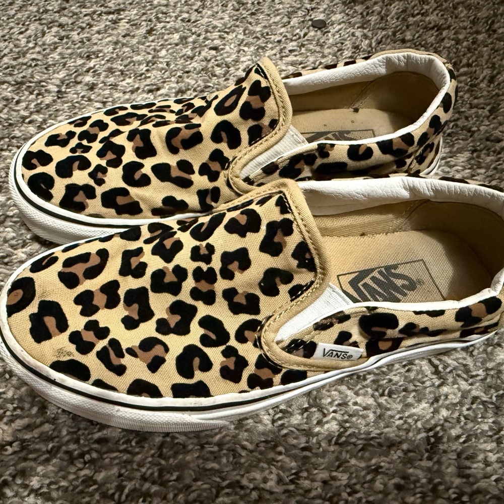 Vans Kids Tan Leopard Slip-On Sneakers